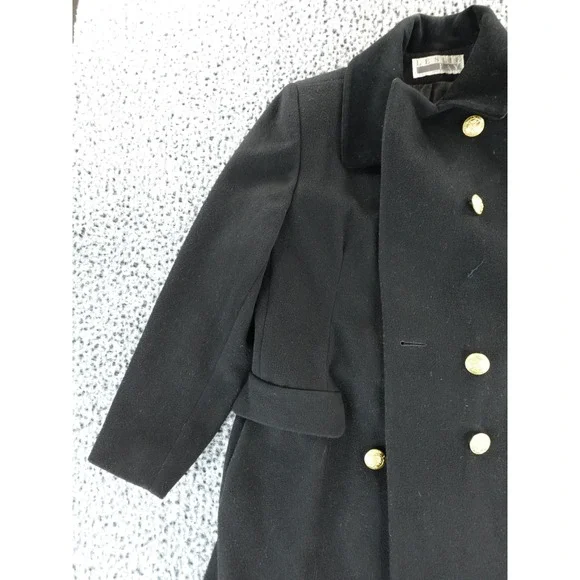 Leslie Fay Wool Long Coat Black Gold Buttons Vintage Military Style Women's 10 - Picture 2 of 13